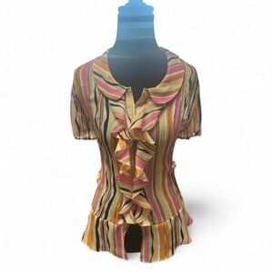 Y2K stripped ruffle blouse reto XL early 2000s whimsical coquette flowy fairy